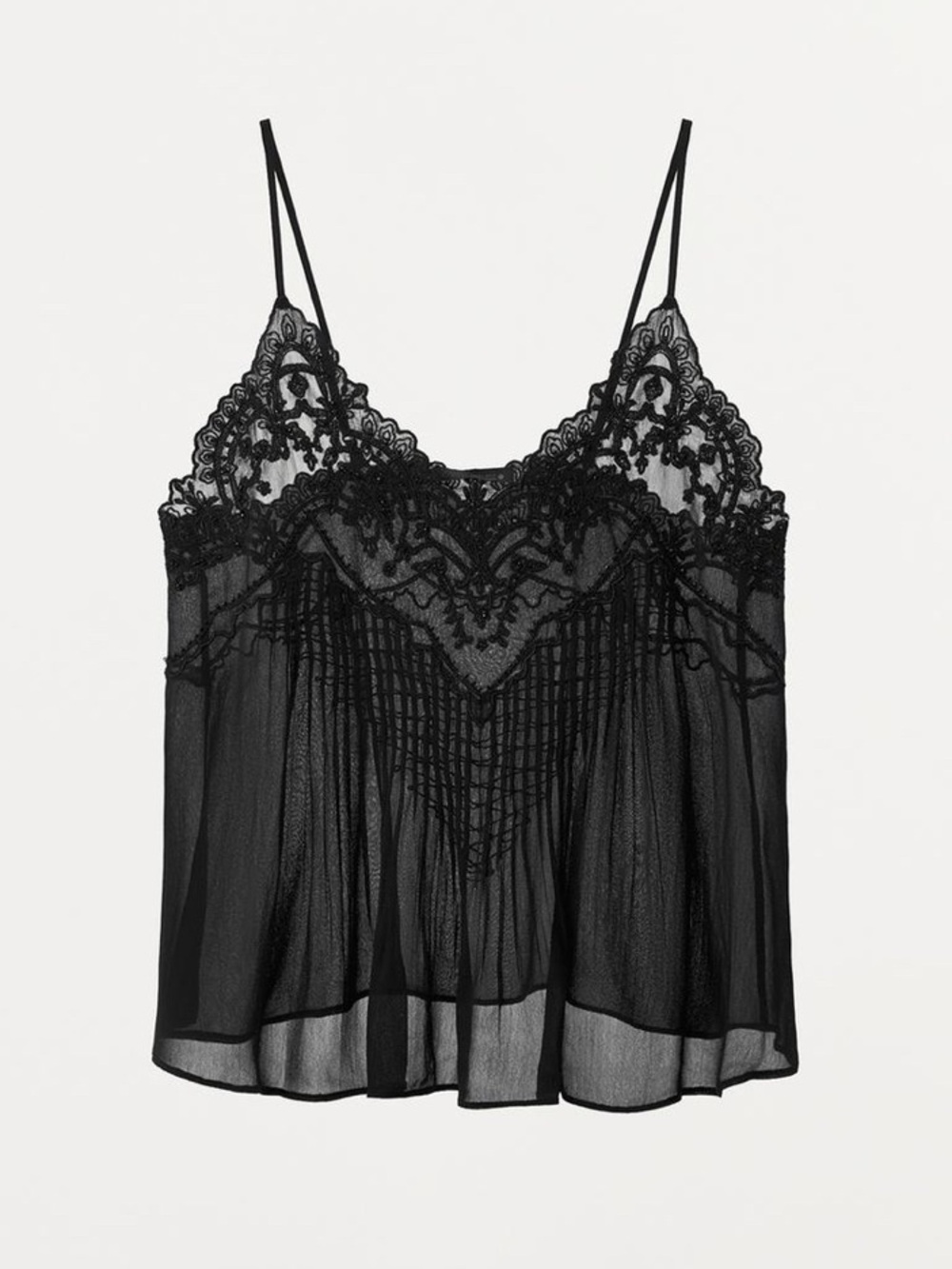 EMBROIDERED BEADED CAMISOLE ZW COLLECTION
Zara Black Lace-Trim Sheer Cami